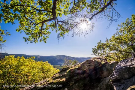 Ausblick vom Rinsleyfelsen bei strahlend blauem Himmel