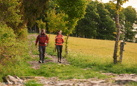 Zwei Wanderer auf einem Wanderweg am Krutenberg