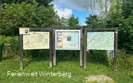 Drei Informationstafeln mit verschiedenen Informationen rund um Lenneplätze unter anderem zum Thema Wandern und Langlaufen.