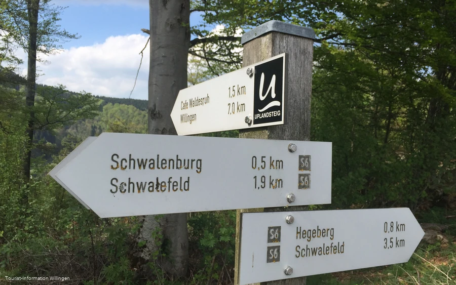 Wanderschilder und Wegweiser an der Schwalenburg