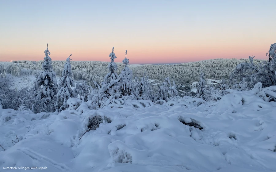 Winterlandschaft auf dem Ettelsberg bei Sonnenaufgang 