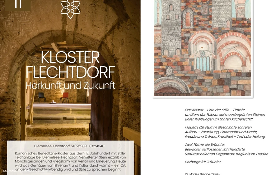 Die Innenseite des Ausstellungsheft zeigt die Darstellung vom Kloster Flechtdorf