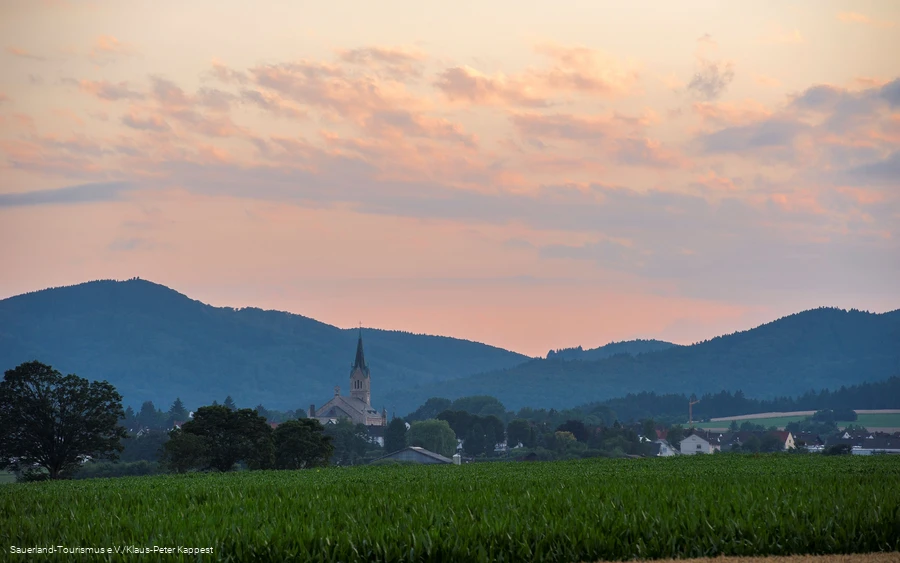Blick auf Medebach im Abendrot