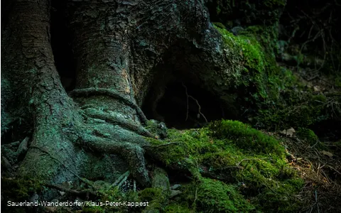 Moosbewachsener Baum im Schinkenkeller