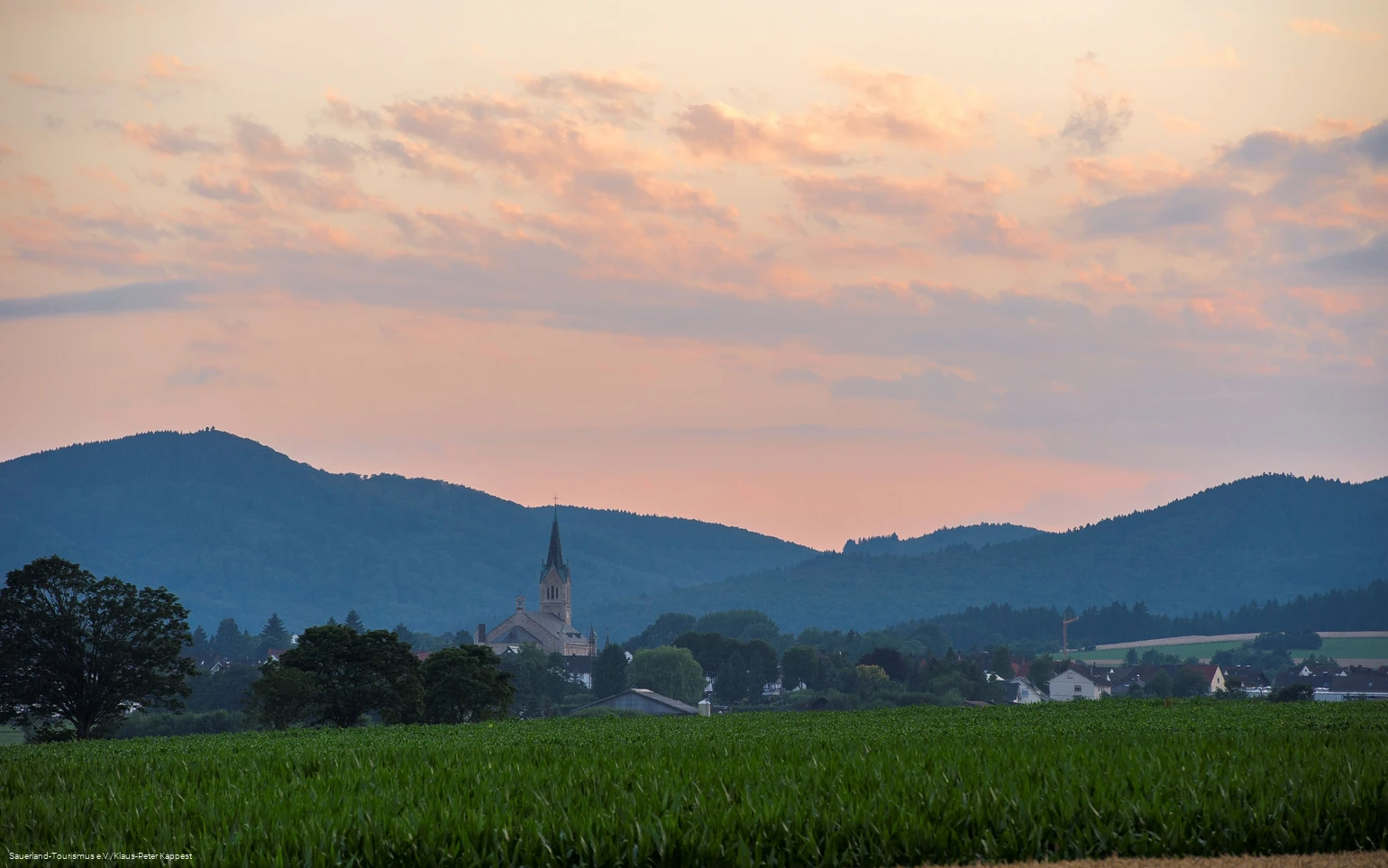 Blick auf Medebach im Abendrot