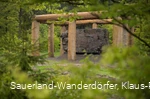Blick durch eine grüne Blätterwand auf den großen Stein